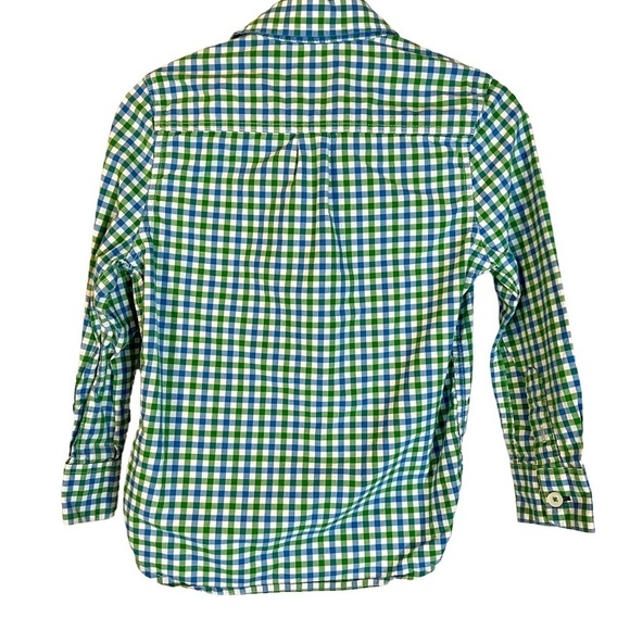 Mini Boden Blue Green Mini Check Plaid Button Up Boy’s Shirt - Picture 2 of 6